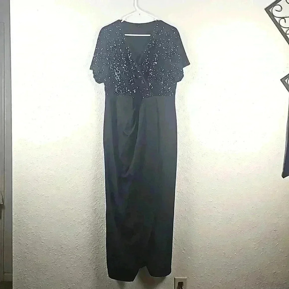 Shein Black Modely Plus Surplice Neck Conrast Sequin Dress - Picture 2 of 9